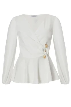 Quiz Going Out Tops|Tops>Cream Wrap Front Buckle Top