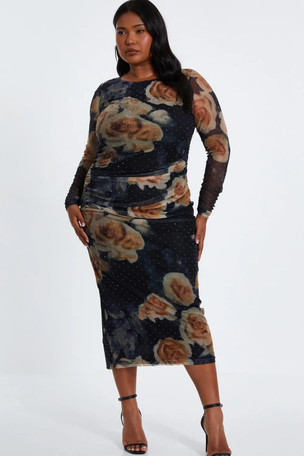 Quiz Wedding Guest Dresses|Occasion Dresses>Curve Black Floral Mesh Midaxi Dress