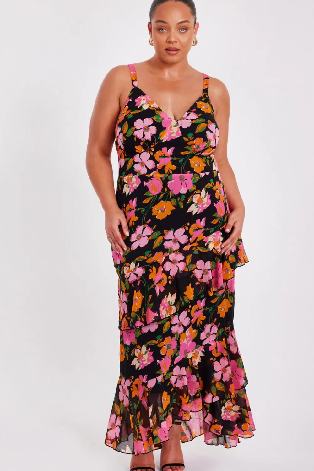 Quiz Day At The Races|Christening Guest>Curve Black Floral Midaxi Dress