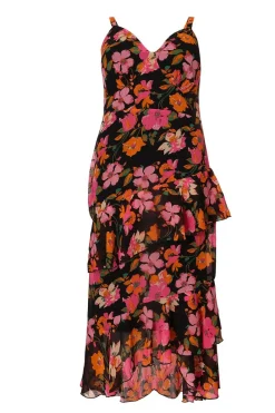 Quiz Day At The Races|Christening Guest>Curve Black Floral Midaxi Dress