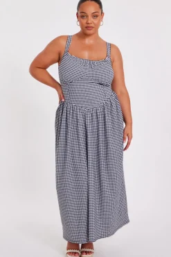 Quiz Summer Clothes|Dresses>Curve Black Gingham Midaxi Dress