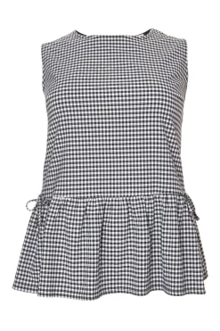 Quiz Summer Tops|Day Tops>Curve Black Gingham Peplum Top