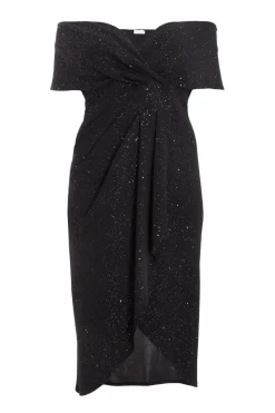 Quiz Evening Dresses|Wedding Guest Dresses>Curve Black Glitter Bardot Midi Dress