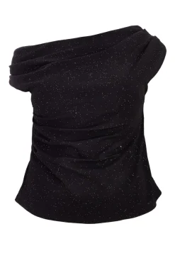 Quiz Going Out Tops|Day Tops>Curve Black Glitter Drape Neck Top