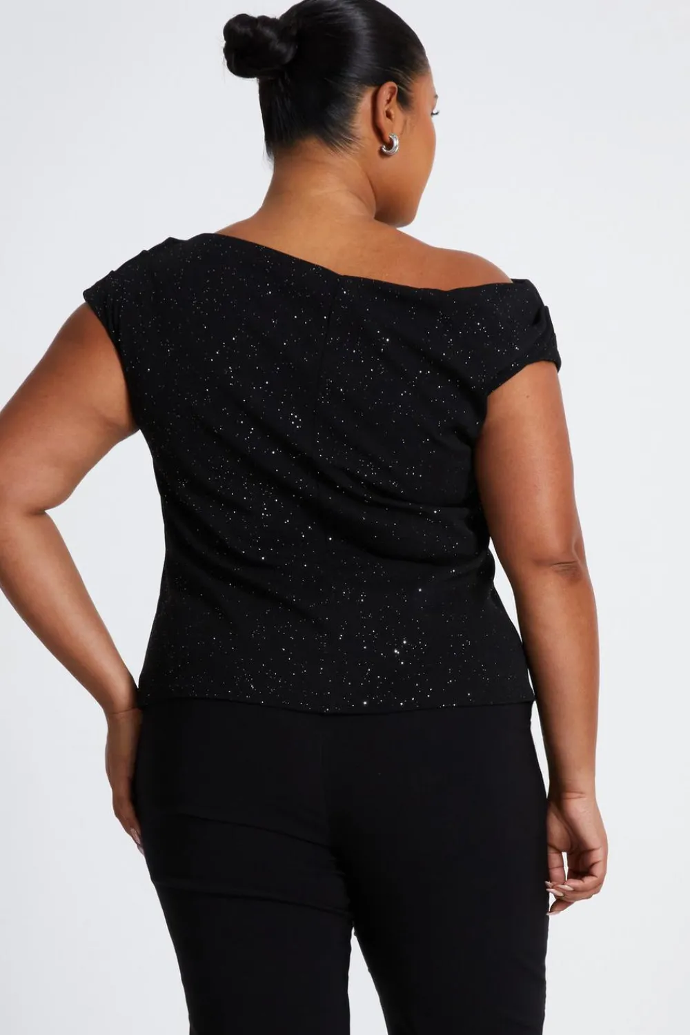 Quiz Going Out Tops|Day Tops>Curve Black Glitter Drape Neck Top