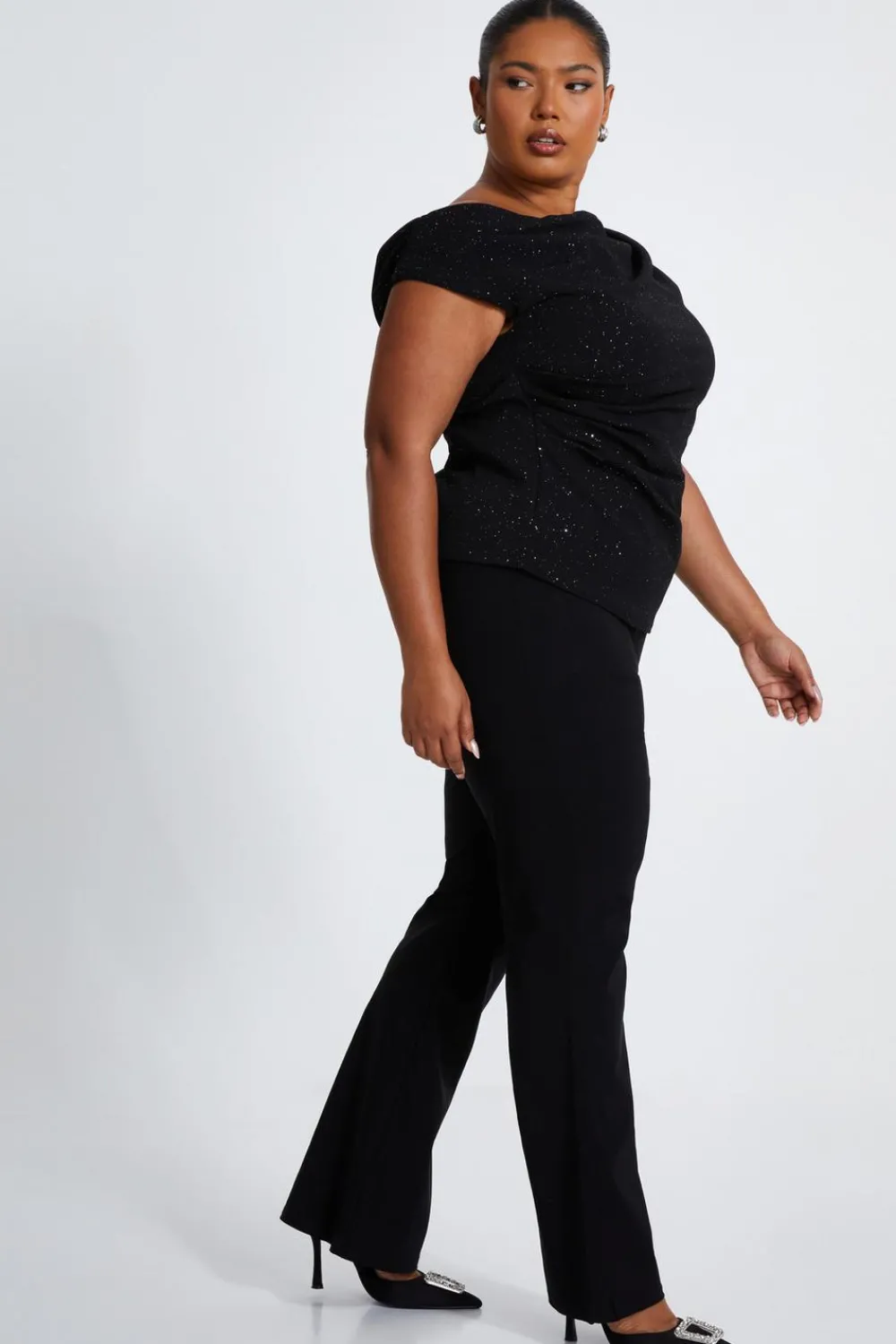 Quiz Going Out Tops|Day Tops>Curve Black Glitter Drape Neck Top