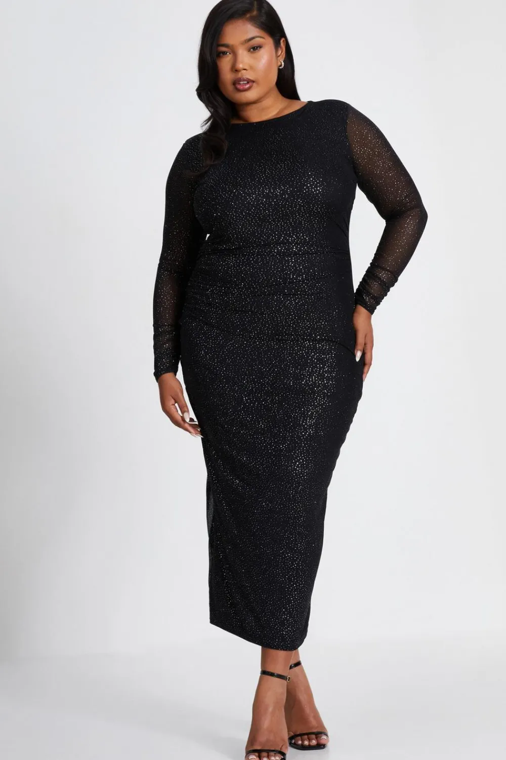 Quiz Evening Dresses|Midi Dresses>Curve Glitter Mesh Midaxi Dress