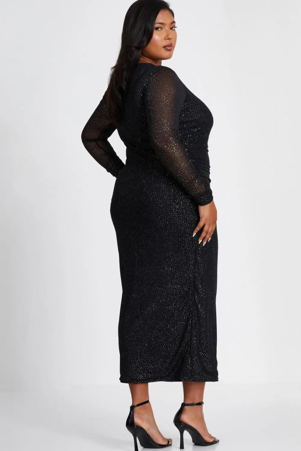 Quiz Evening Dresses|Midi Dresses>Curve Glitter Mesh Midaxi Dress