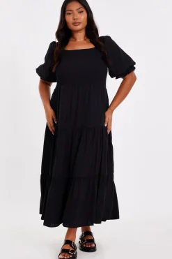 Quiz Summer Clothes|Holiday>Curve Black Jacquard Midaxi Dress