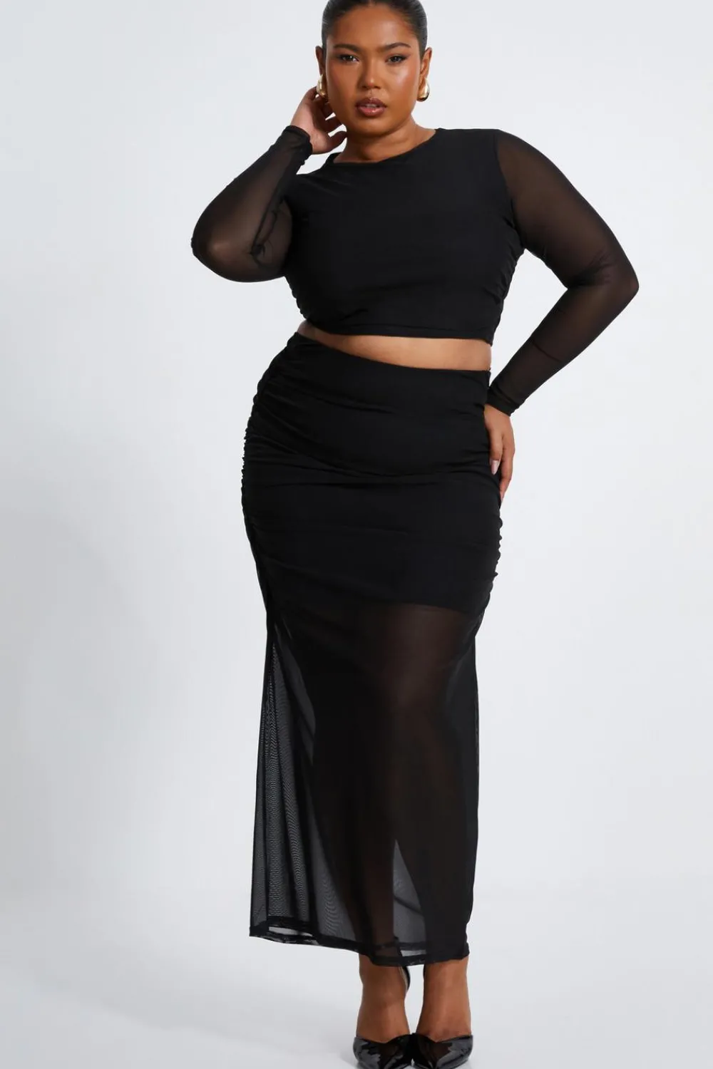 Quiz Co-Ords|Going Out>Curve Mesh Midaxi Skirt