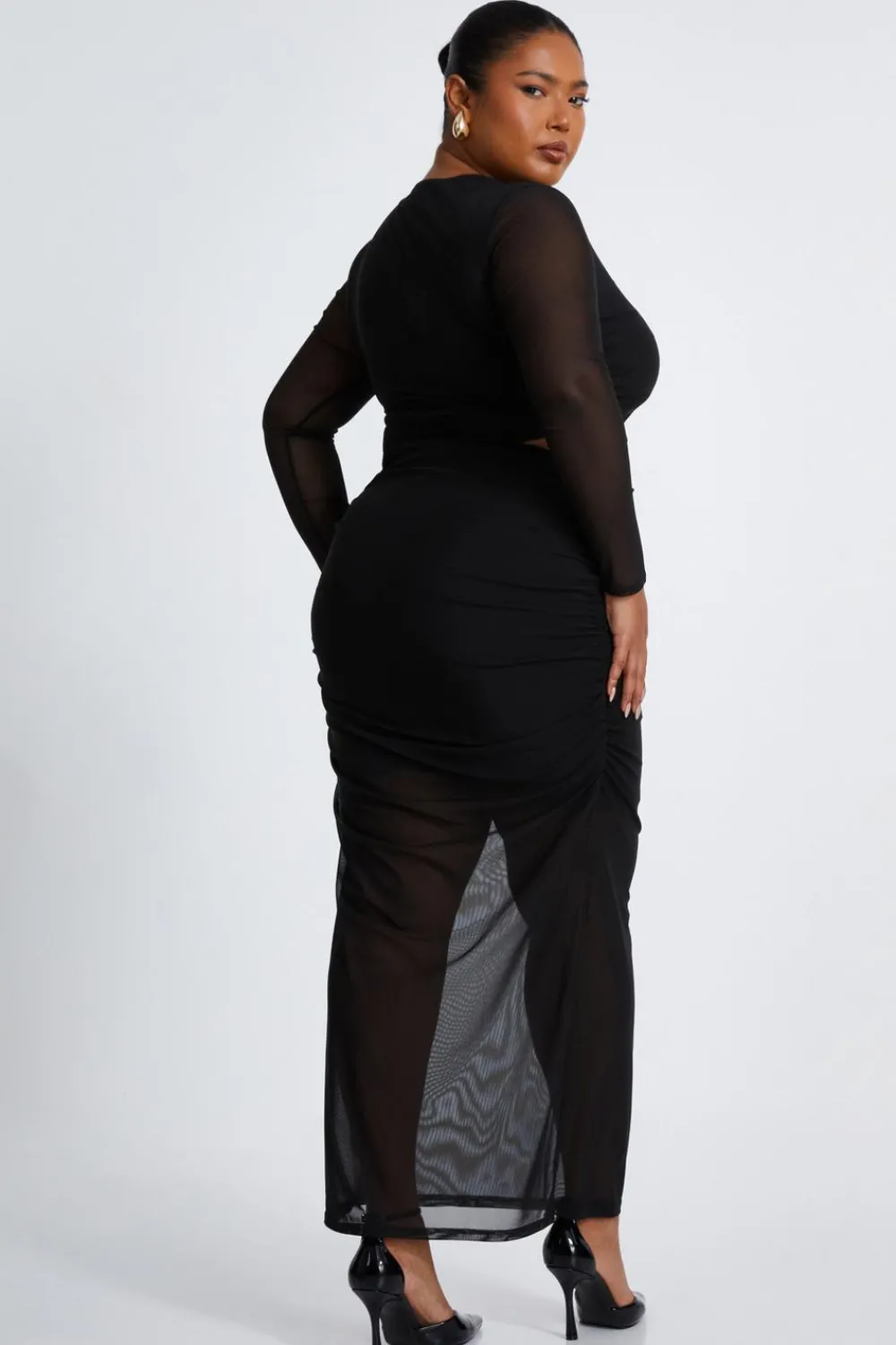 Quiz Co-Ords|Going Out>Curve Mesh Midaxi Skirt
