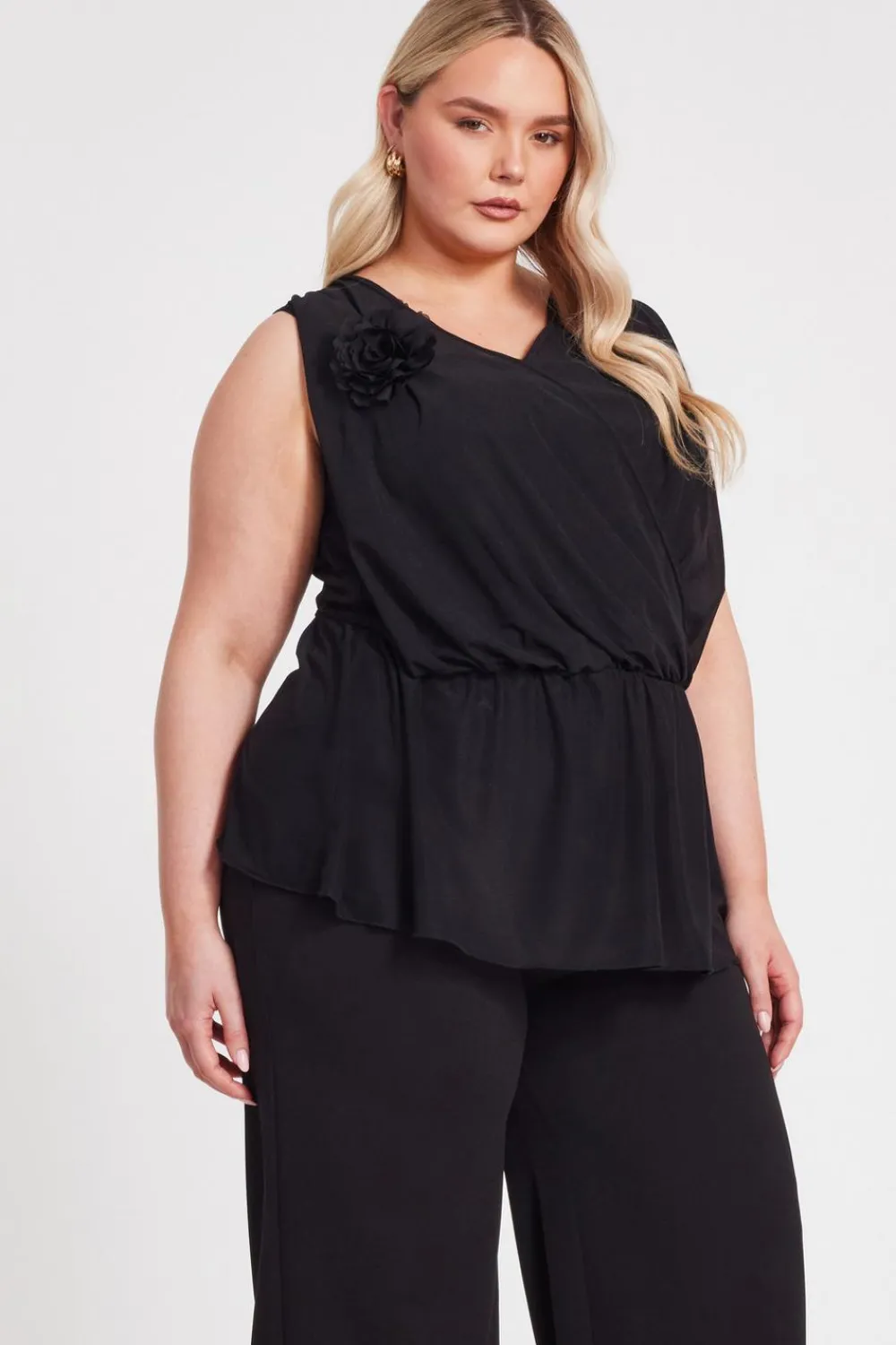 Quiz Shirts & Blouses|Going Out Tops>Curve Black Peplum Top