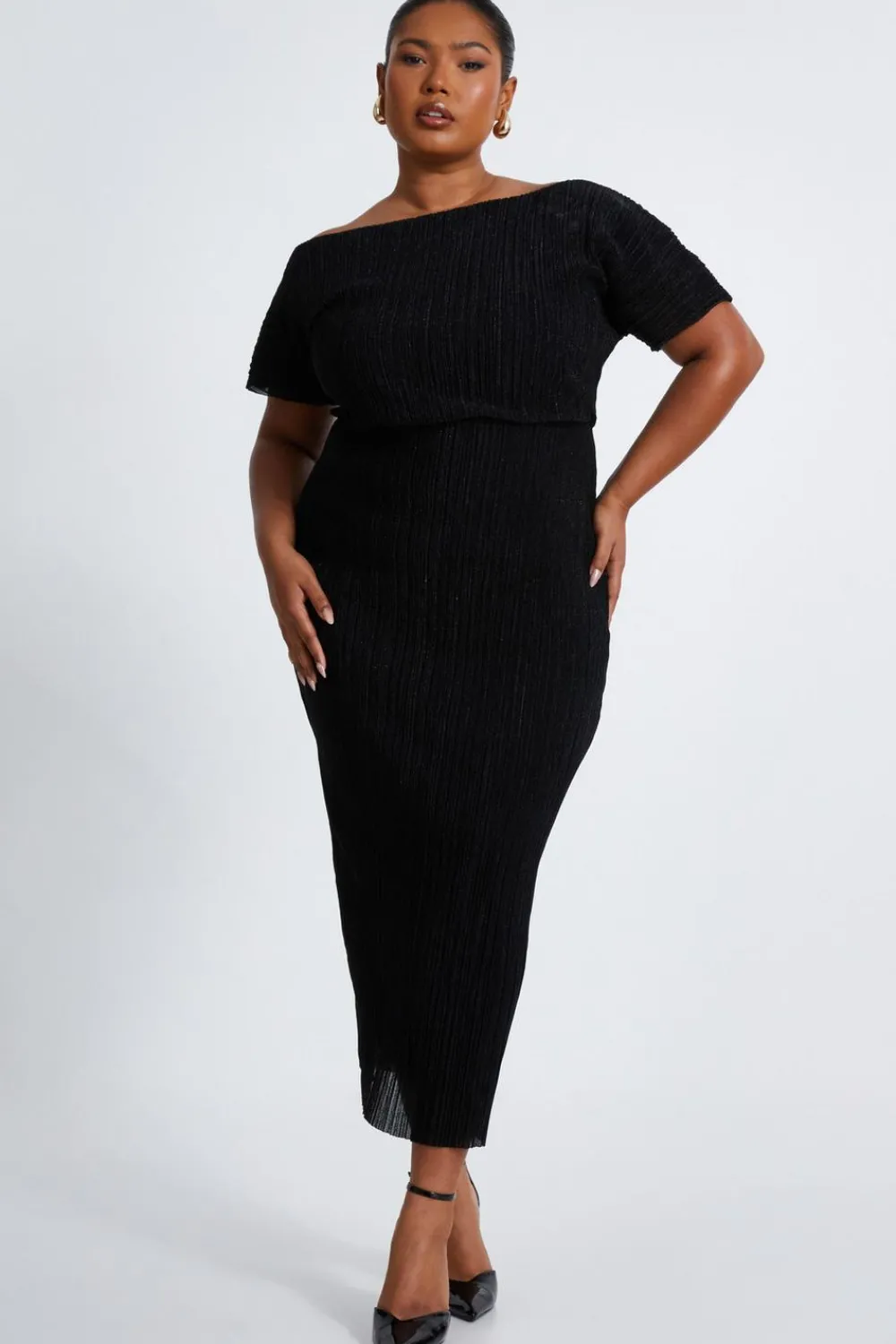 Quiz Evening Dresses|Occasion Dresses>Curve Black Pleated Midi Dress