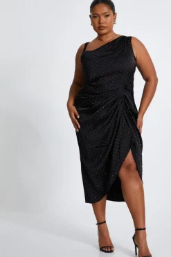 Quiz Evening Dresses|Wedding Guest Dresses>Curve Rhinestone Satin Midi Dress