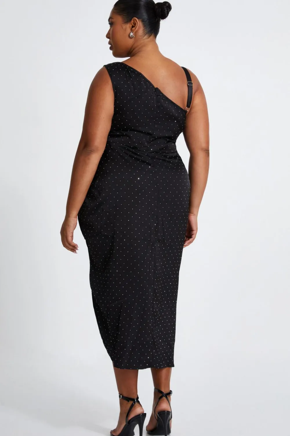 Quiz Evening Dresses|Wedding Guest Dresses>Curve Rhinestone Satin Midi Dress