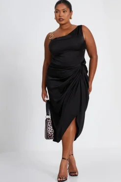 Quiz Summer Clothes|Wedding Guest Dresses>Curve Black Satin Midi Dress
