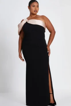Quiz Prom Dresses|Occasion Dresses>Curve Black Satin Off the Shoulder Maxi Dress