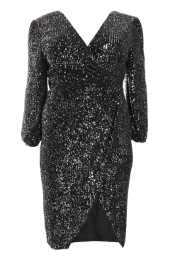 Quiz Wrap Dresses|Midi Dresses>Curve Black Sequin Midi Dress