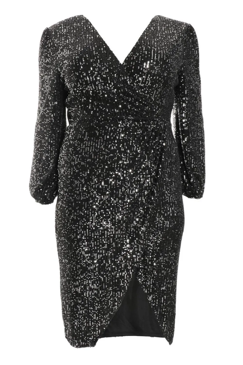 Quiz Wrap Dresses|Midi Dresses>Curve Black Sequin Midi Dress