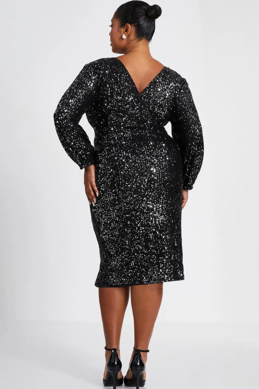 Quiz Wrap Dresses|Midi Dresses>Curve Black Sequin Midi Dress