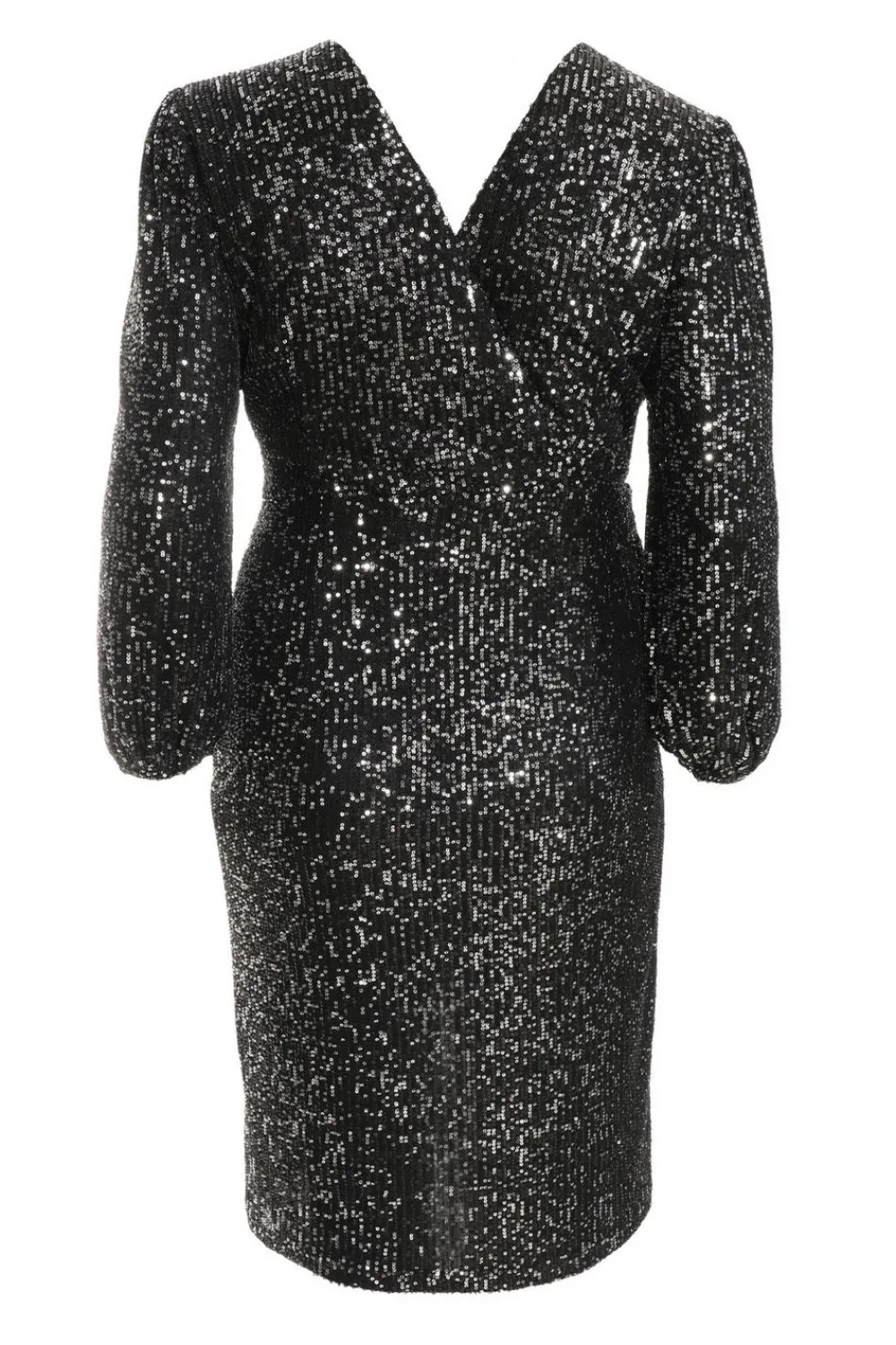 Quiz Wrap Dresses|Midi Dresses>Curve Black Sequin Midi Dress