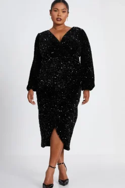 Quiz Evening Dresses|Wrap Dresses>Curve Sequin Midi Dress