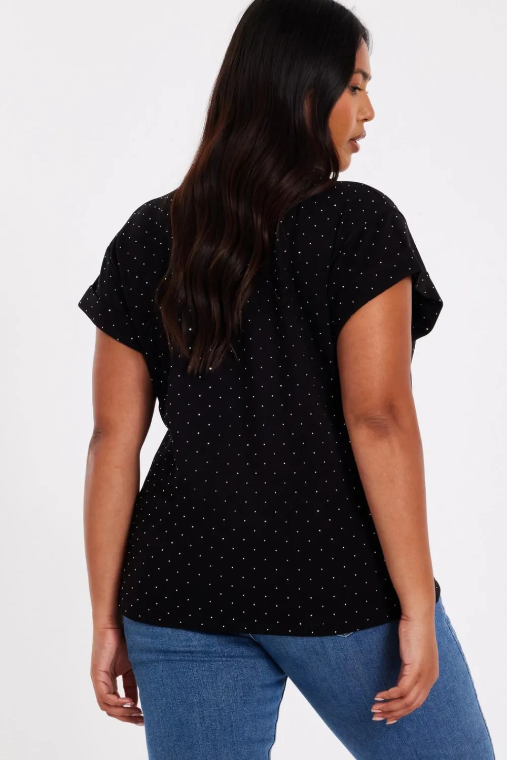 Quiz Summer Tops|Going Out Tops>Curve Black Stud Detail Top