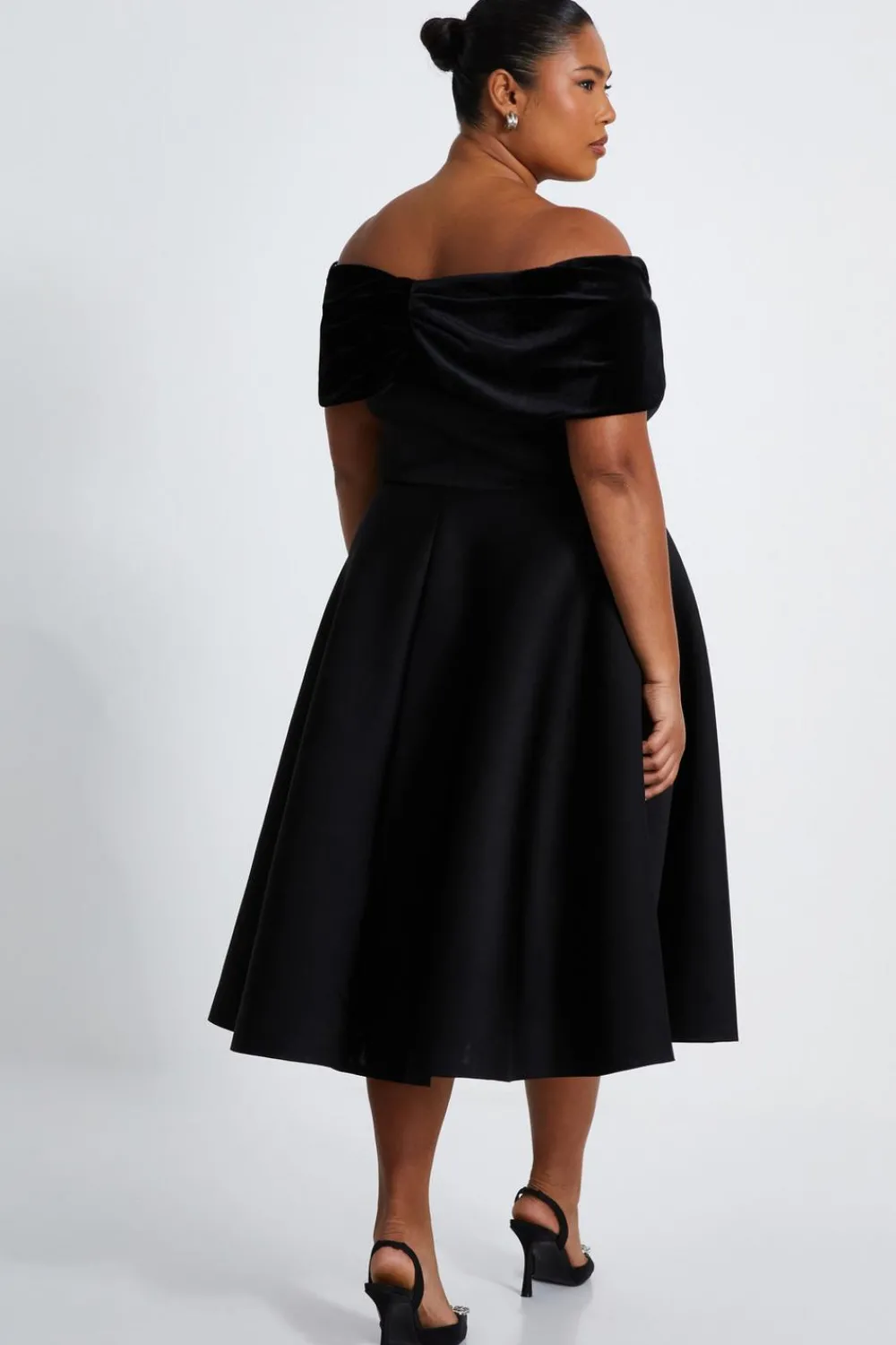 Quiz Prom & Ball|Evening Dresses>Curve Black Velvet Bardot Skater Dress