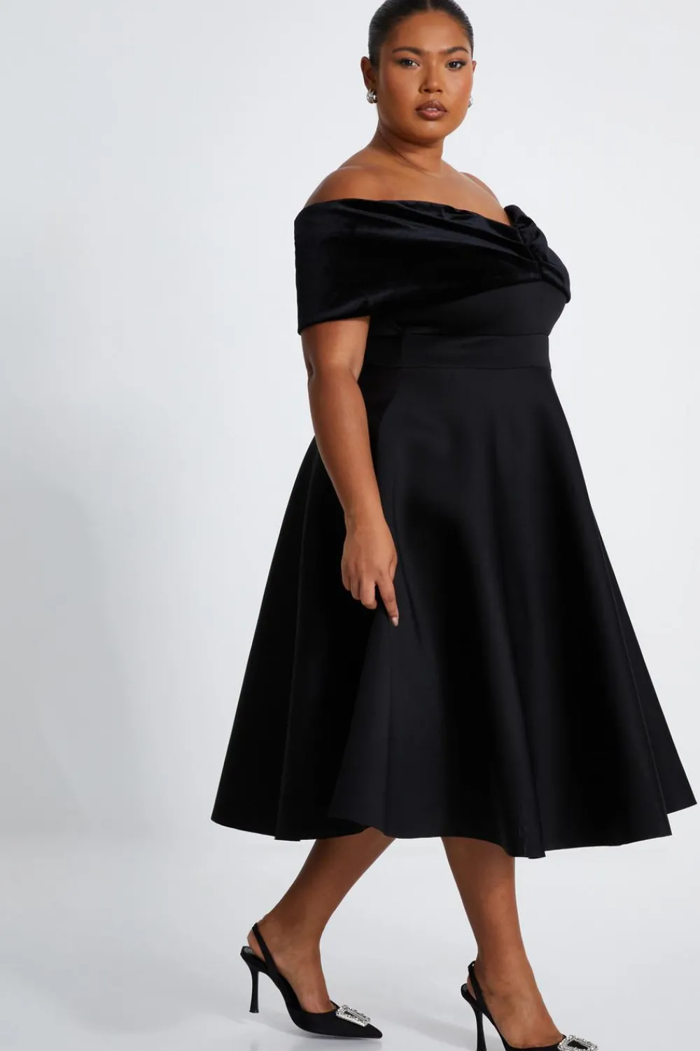Quiz Prom & Ball|Evening Dresses>Curve Black Velvet Bardot Skater Dress