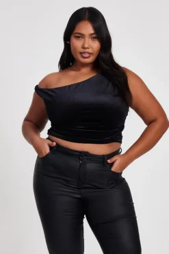 Quiz Going Out Tops|Tops>Curve Black Velvet Twisted Top