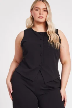 Quiz Waistcoat|Going Out Tops>Curve Black Waistcoat