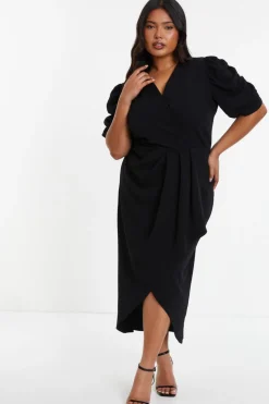 Quiz Wrap Dresses|Midi Dresses>Curve Black Wrap Midi Dress