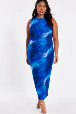 Quiz Summer Clothes|Holiday>Curve Blue Marble Midaxi Dress