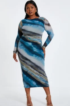 Quiz Summer Dresses|Midi Dresses>Curve Blue Ombre Mesh Midaxi Dress