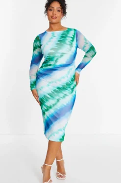 Quiz Summer Dresses|Midi Dresses>Curve Blue Ombre Mesh Midaxi Dress