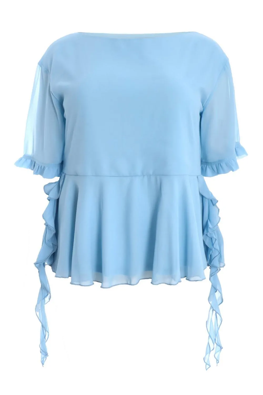Quiz Summer Tops|Tops>Curve Blue Ruffle Peplum Top