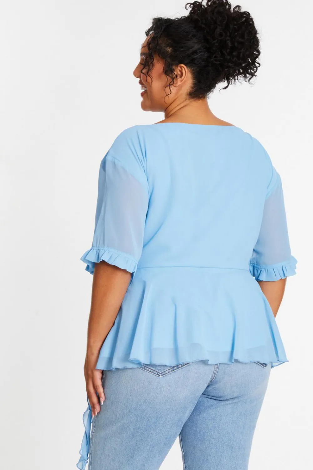 Quiz Summer Tops|Tops>Curve Blue Ruffle Peplum Top