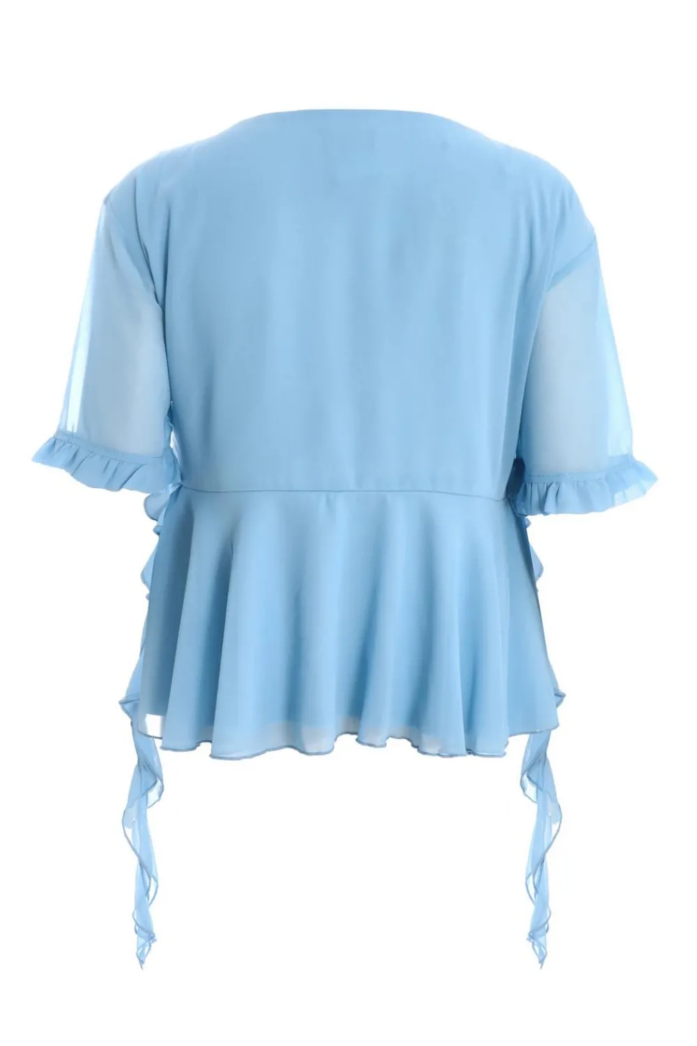 Quiz Summer Tops|Tops>Curve Blue Ruffle Peplum Top