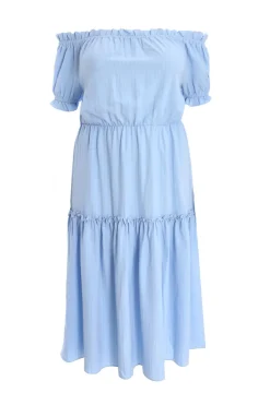Quiz Summer Clothes|Holiday>Curve Blue Textured Bardot Midaxi Dress