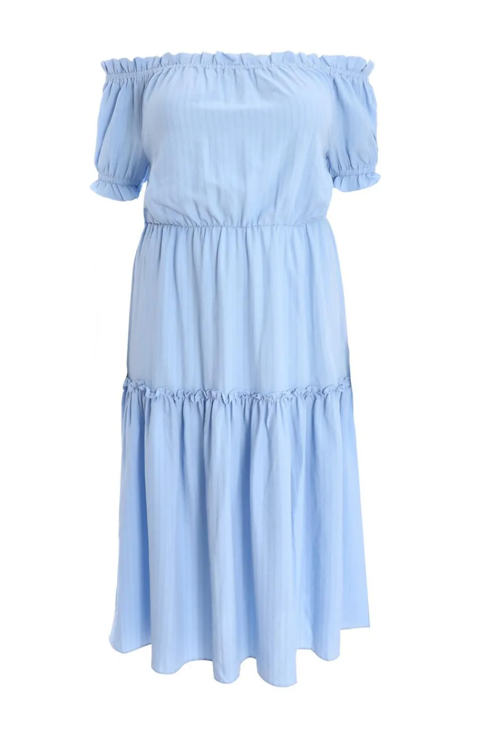 Quiz Summer Clothes|Holiday>Curve Blue Textured Bardot Midaxi Dress