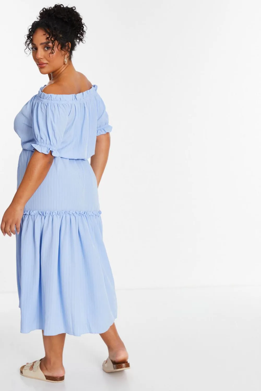 Quiz Summer Clothes|Holiday>Curve Blue Textured Bardot Midaxi Dress