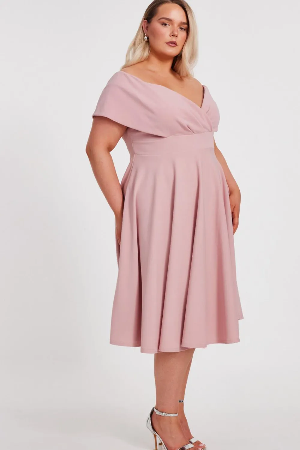 Quiz Day At The Races|Dresses>Curve Bardot Skater Midi Dress