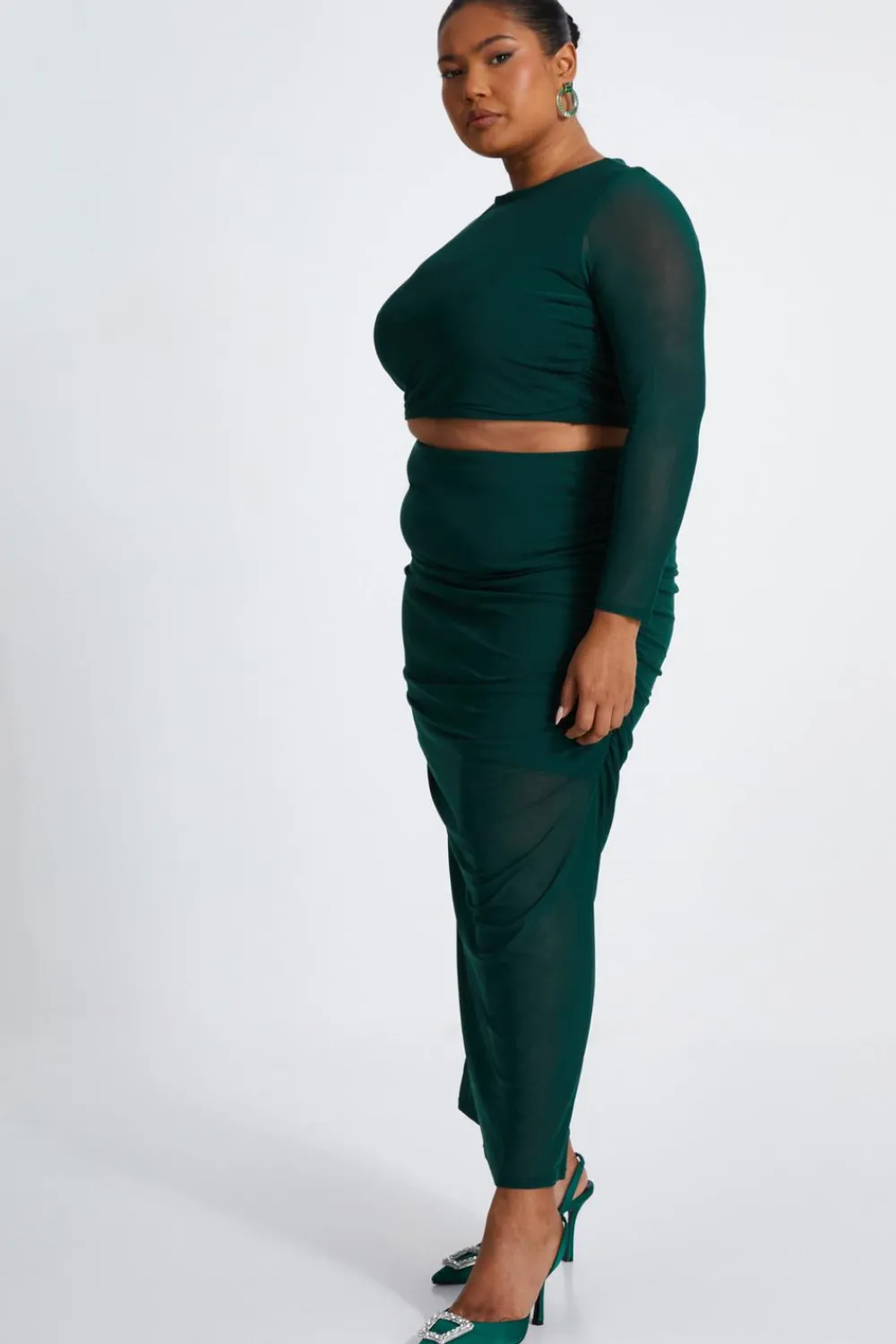 Quiz Co-Ords|Going Out>Curve Mesh Midaxi Skirt