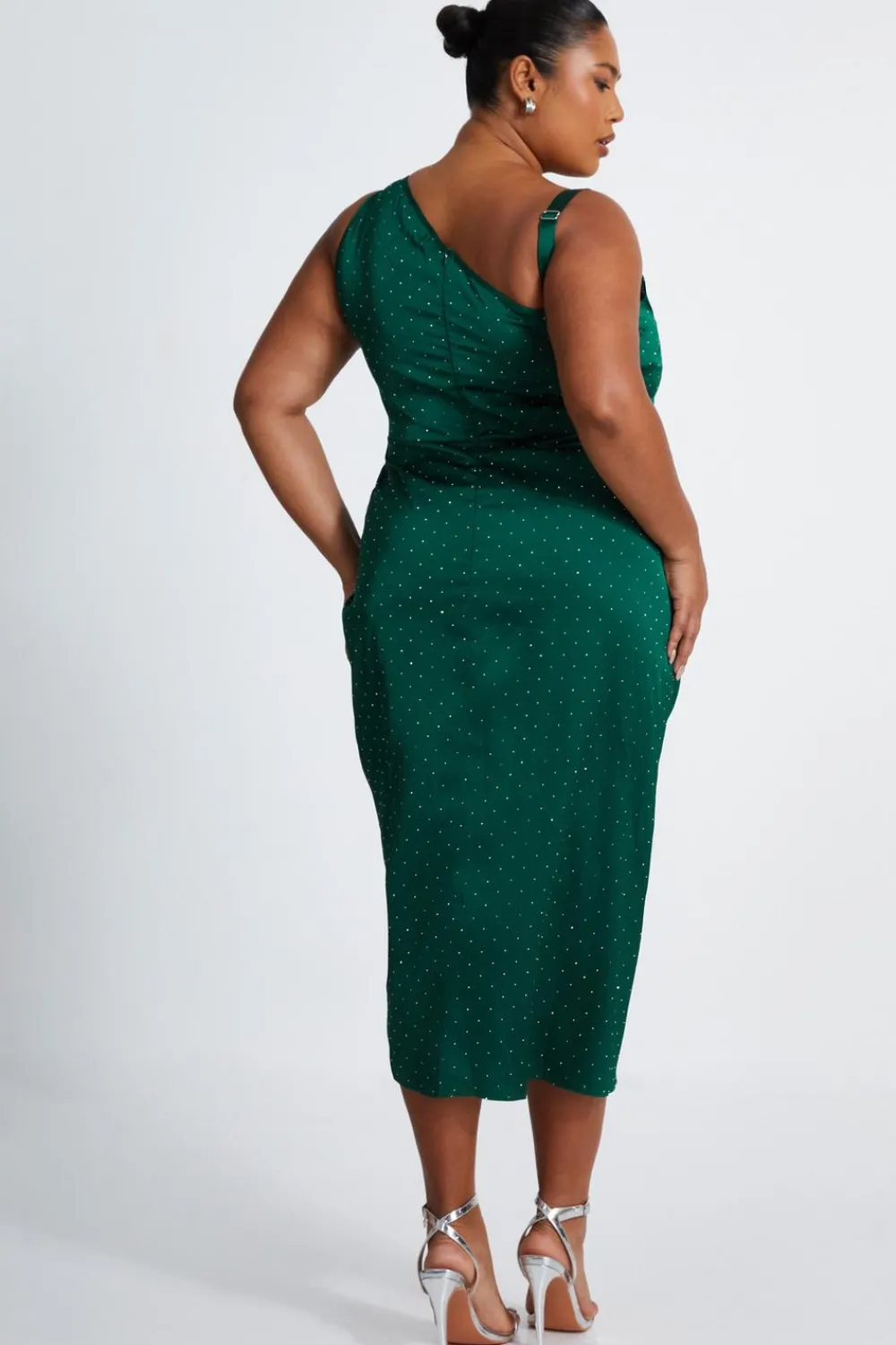 Quiz Evening Dresses|Wedding Guest Dresses>Curve Rhinestone Satin Midi Dress