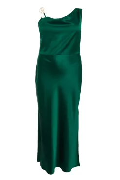 Quiz Summer Clothes|Wedding Guest Dresses>Curve Bottle Green Satin Ruched Midi Dress