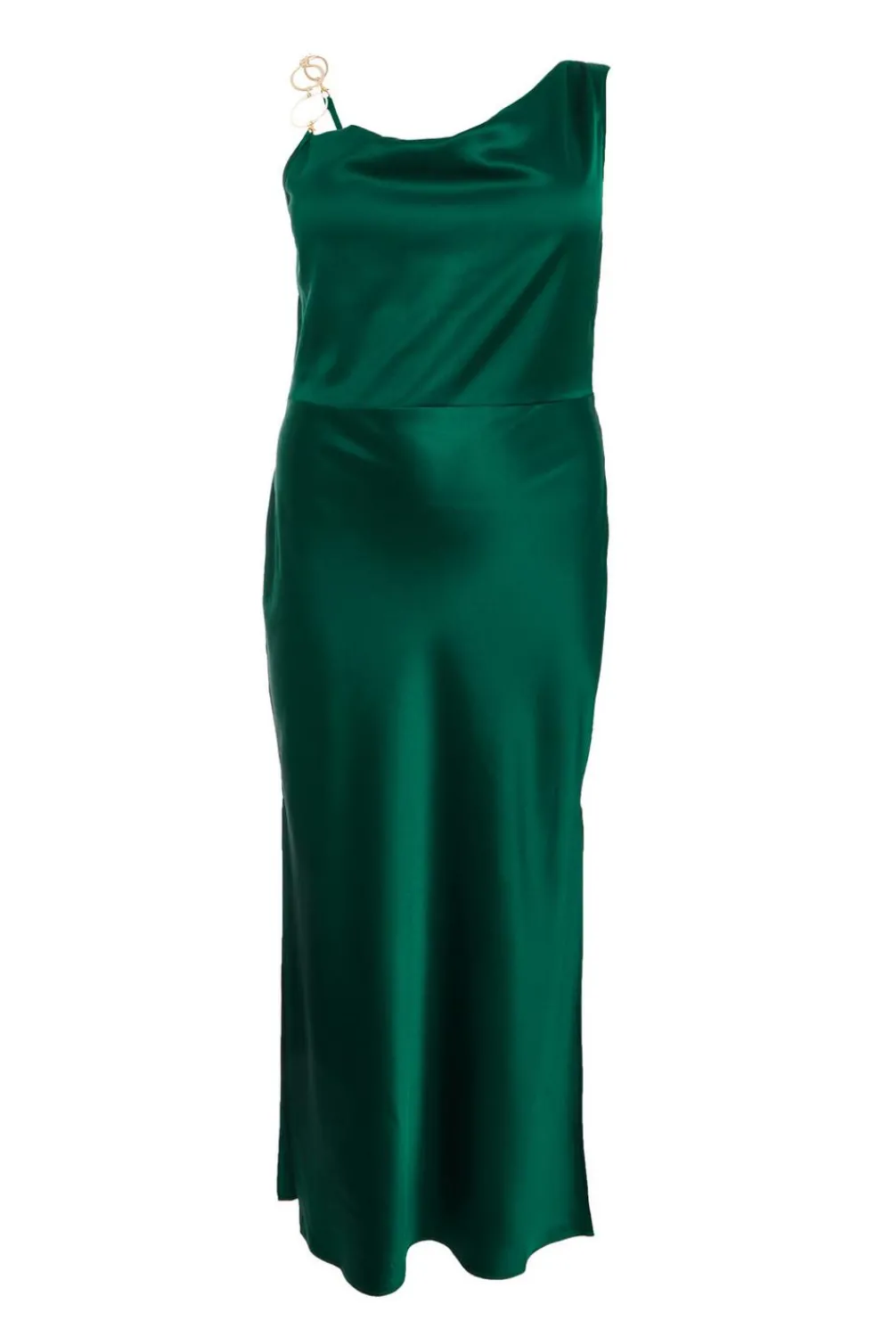 Quiz Summer Clothes|Wedding Guest Dresses>Curve Bottle Green Satin Ruched Midi Dress