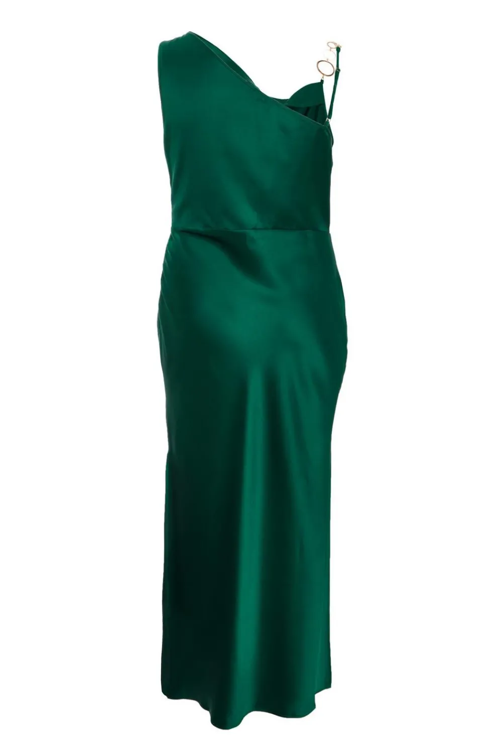 Quiz Summer Clothes|Wedding Guest Dresses>Curve Bottle Green Satin Ruched Midi Dress