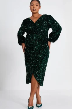Quiz Evening Dresses|Wrap Dresses>Curve Sequin Midi Dress
