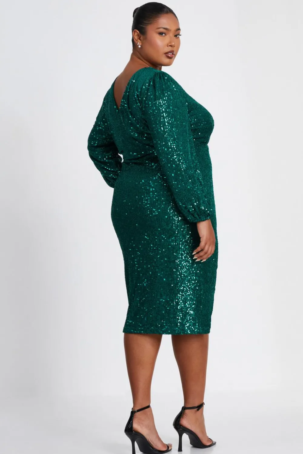 Quiz Wrap Dresses|Midi Dresses>Curve Bottle Green Sequin Midi Dress
