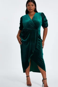 Quiz Evening Dresses|Wrap Dresses>Curve Velvet Wrap Midi Dress